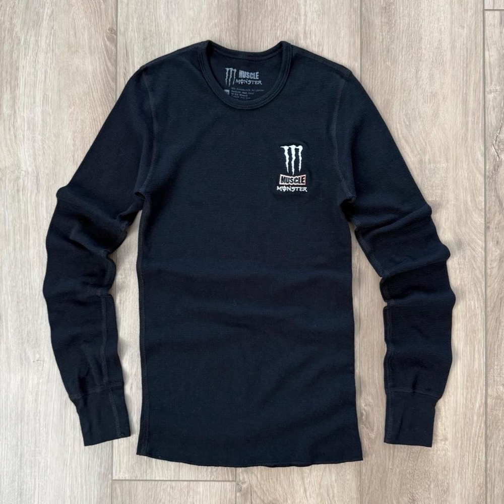 Monster Energy muscle black long sleeve thermal shirt in XS